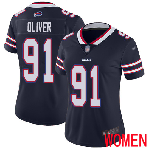 Women Buffalo Bills 91 Ed Oliver Limited Navy Blue Inverted Legend NFL Jersey